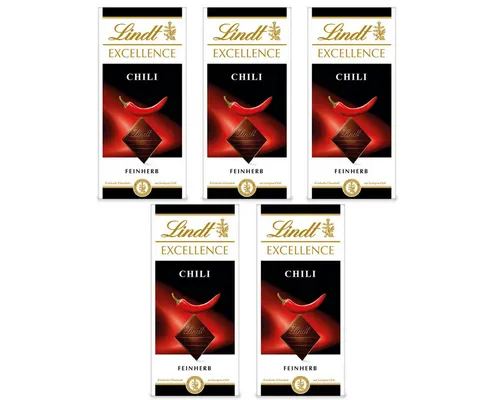 Lindt Excellence Chili Feinherbe Schokolade 100g 5er Pack - Marzipan & Pralinen mit feiner Lindt Edelbitter-Schokolade und feurigem Chili für ein außergewöhnliches Geschmackserlebnis. Ideal zum Verschenken oder selbst genießen.