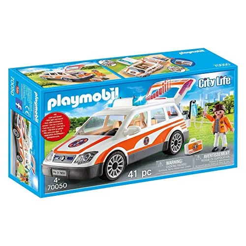 PLAYMOBIL City Life 70050 Notarzt-PKW mit Licht und Sound - Spielfigur Spielsets: Rettungseinsatz mit Blaulicht und Sirene, inklusive viel Zubehör für detailgetreues Nachspielen – ideal für kleine Lebensretter ab 4 Jahren!