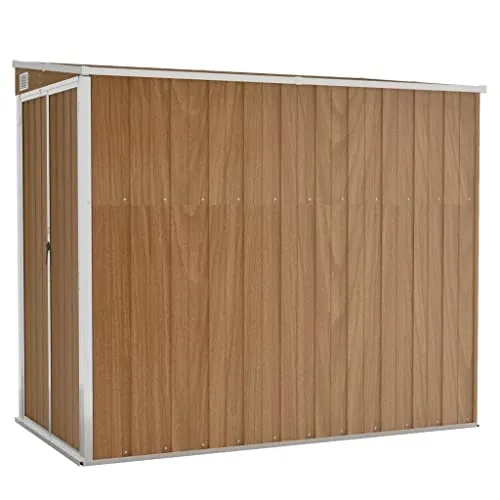 vidaXL Anbauschuppen Braun 118x194x178 cm - Gartenhaus aus verzinktem Stahl, wartungsarm und langlebig, ideal zur Aufbewahrung von Werkzeugen und Gartenmöbeln, mit sicherem Kunststoffgriff und Doppeltüren für einfachen Zugang.