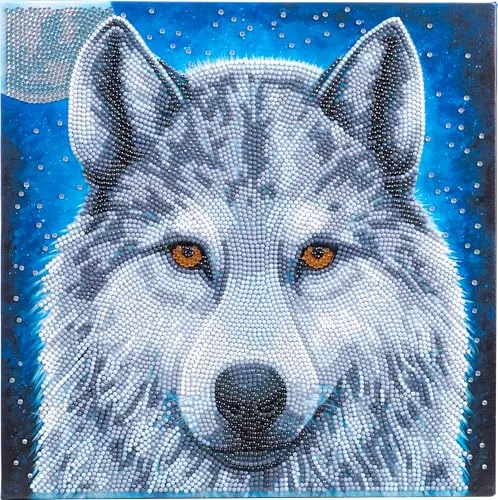 Crystal Art Wandkunst-Set, gerahmt, 30 x 30 cm, Moonlight Wolf – Diamant-Malerei-Set für Kinder ab 8 Jahren