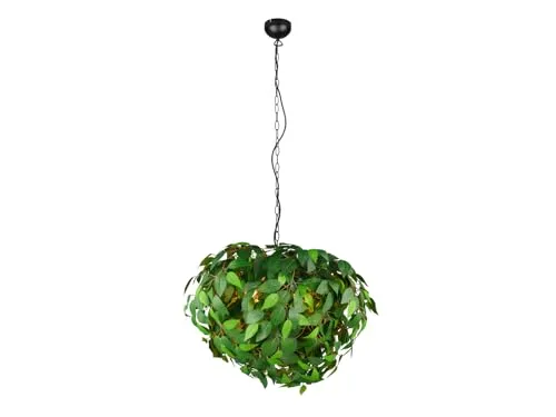 Große Pendelleuchte mit Blätter Lampenschirm in Grün, Ø70cm - Lampen – Ausgefallene Pendelleuchte mit dimmbaren E27 LED-Leuchtmitteln für individuelle Lichtstimmung, ideal für stilvolle Wohnräume.