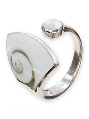 Fly Style Ring Silber 925 Damen, offener Ring größenverstellbar, 925 Silber Ring mit Stein oder Muschel Inlays, Farbwahl:Shivaauge