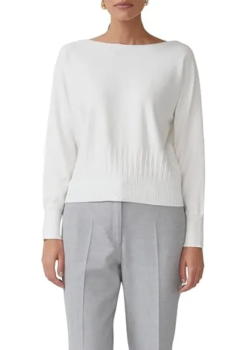 Damen Strickpullover von s.Oliver BLACK LABEL, Gr. 44, weiß - Eleganter Pullover in casual Optik mit Fledermausärmeln und U-Boot-Ausschnitt. Der taillenbedeckende Regular Fit sorgt für einen bequemen Sitz, während die atmungsaktive Strick-Qualität ideal für den Alltag ist.