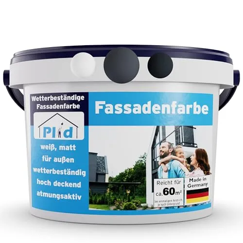 Plid® Fassadenfarbe Außen Schiefergrau - 10l - Lacke - Wetter- und UV-beständig, ideal für Mauerwerk und Beton, schnelltrocknend und hochdeckend, Made in Germany.