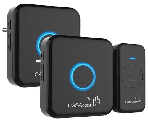 CASAcontrol Funk Gong: Funk-Klingel-Taster & 2Steckdosen-Empfänger, 64Melodien, IP56, schwarz (Türklingel, Funkklingel Lichtsignal, Kabel)