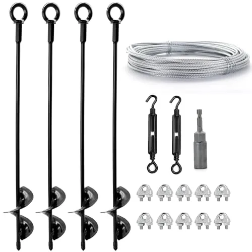 hannger 45cm Bodenanker Erdanker Heavy Duty, Bodenanker Trampolin 4er Pack mit 3mm verzinktem Kabel & Spannschlösser, Schwerlast Zelthering für Schuppen Gazebo Hund läuft Auto Hafen Camping Zelt