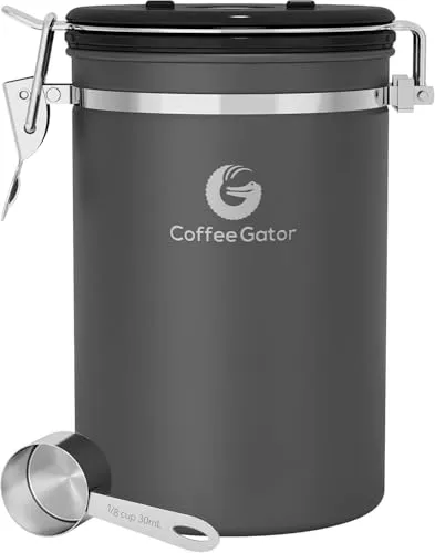 Coffee Gator Aromadichte Kaffeedose Aufbewahrungsbehälter mit CO2 Ventil und Magnetischem Dosierlöffel (Grey, Large)
