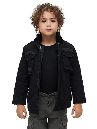 Brandit Kids M65 Giant Jacket - Schwarz, Größe S 122 - Robuste Kinderjacke im M65 Stil aus langlebigem Mischgewebe. Mit austrennbare Innenjacke, versteckter Kapuze und praktischen Taschen für optimalen Komfort und Funktionalität.