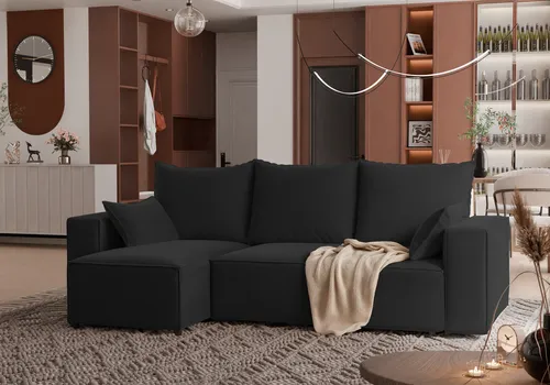 4ALLHOME Ecksofa mit Schlaffunktion TOBI, Couch, Sofa mit Bettkasten, Eckcouch, L-Form Velo 637 Schwarz
