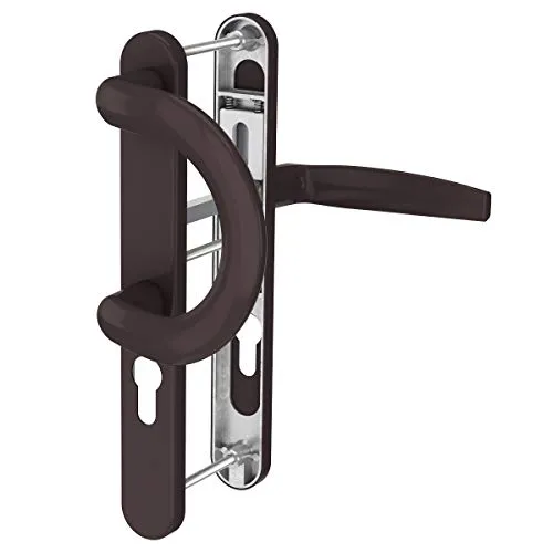 MS Beschläge Langschildgarnitur Braun RAL8019 Schmalrahmengarnitur 92mm pulverbeschichtet Nebeneingangstüre Haustürbeschlag Türdrücker Aluminium Wechselgarnitur (Bügelgriff/Drücker, Türstärke 71-86mm)