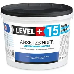 LEVEL+ Gipskleber L+15 - 15kg für dekorative Platten - Hochwertiger Gipskleber für die einfache Verklebung von Gipsplatten und Gipselementen. Hohe Haftung und feinkörnige Konsistenz ermöglichen vielseitige Anwendungen auf Wänden und Decken.