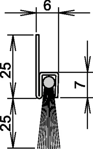 Bürstentürdichtung Ferrobros FA 25-6, 1250 mm, Rosshaar-Mischung