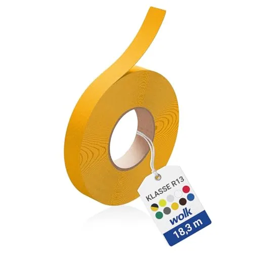 wolk Antirutsch Klebeband R13 Gelb (25,0 mm x 18,3 m) – Selbstklebendes Anti-Rutschband für Treppen, Rampen & Böden – Rutschhemmung nach BGR 181 – Innen & Außen, extrem belastbar