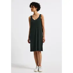 Sommerkleid STREET ONE, Damen, Gr. 44, EURO-Größen, grün (pine grove grün), Stoff, 75% Viskose, 20% Polyester, 5% Elasthan, unifarben, normal knielang, V-Ausschnitt, Bündchen, Kleider Sommerkleid, soft und trageangenehm