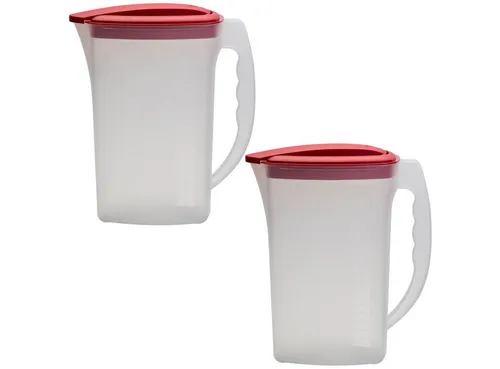 Engelland Wasserkrug Getränkekkrug mit Füllskala und abnehmbarem Deckel, (Vorteils-Set, 2-tlg., 2 Liter Fassungsvermögen je Krug), BPA-frei, frostbeständig, spülmaschinengeeignet, Kühlschrankkrug