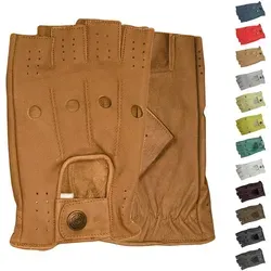 German Wear Halbfinger Autofahrer-Handschuhe aus Leder, Karamell