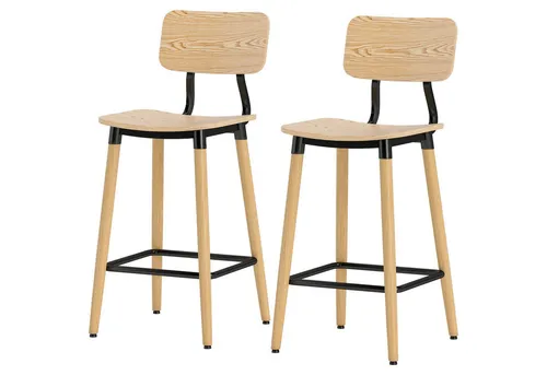 furnicato Barhocker 2er-Set mit Rückenlehne, Holz/Metall, Hellbraun - Stilvolles 2er-Set Barhocker mit Rückenlehne aus Holz und Metall, ideal für gemütliche Abende. Robuste Bauweise und modernes Design für jeden Raum.