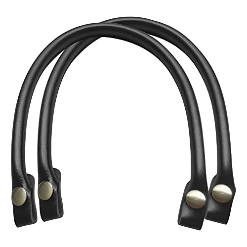 LdawyDE Taschengriffe Leder Schwarz, 2 Druckknopf Leder Taschenriemen langlebig dickem PU-Leder Ersatz Griff für Heimwerker Handtasche Riemen (40cm, Schwarz)