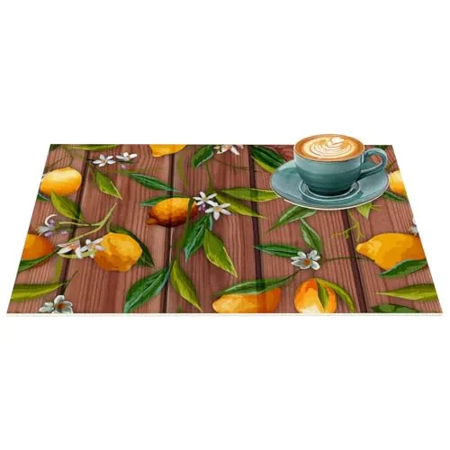 Platzset Tischset abwaschbar PVC Platzdeckchen rutschfest Tischuntersetzer Hitzebeständig Esstisch waschbar für drinnen & draußen Zitrone Braun Grau 35x50cm