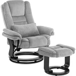 MCombo Relaxsessel 360° drehbar mit Hocker - Bequemer Fernsehsessel mit Relaxfunktion in Hellgrau, ideal für entspannte Fernsehabende. Ergonomisches Design mit Fußstütze und Lendenkissen für optimalen Komfort.
