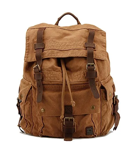 DRF Freizeitrucksack für Computer 17.3 Zoll Canvas Retro Voluminös Trekking BG09, Khaki, Taille unique