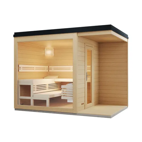 Infraworld Gartensauna CASA 3 - Außensauna mit Vordach - Massive Außensauna in 215,6 x 328,6 cm, ideal für entspannte Wellnessmomente im eigenen Garten.