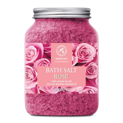 Badesalz Rose 1300g - Meersalz mit Absolutes ätherisches Rosenöl - Aromatherapie - Körperpflege - Hautpflege - Schönheit - Badezusatz - Baden