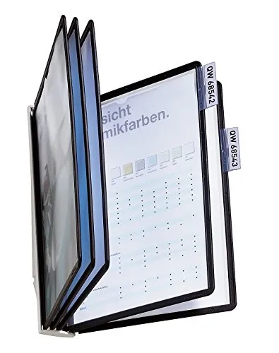 Durable 5810-01 Sherpa wall 5 Sichttafelsystem - Zeitschriften Wandhalter mit 5 A4 Sichttafeln aus reflexionsarmem Polypropylen, ideal für klare Präsentationen. Praktische Zapfenmechanik für einfachen Austausch der Tafeln.