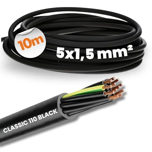 Meter Lapp 1120311 Ölflex Classic 110 Black 0,6/1kV PVC Steuerleitung 5x1,5 mm² mit Schutzleiter I Außenbereich I flammwidrig I Kabel 5 adrig I Anschlussleitung 5G1,5 10