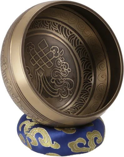 Handgearbeitete gravierte Klangschale mit Klöppel + Kissen von Guru-Shop