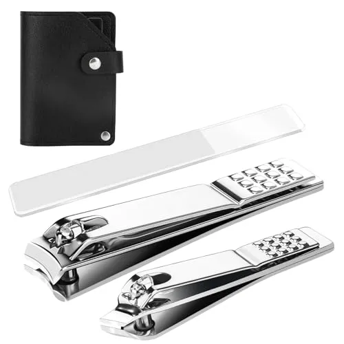 Euqvunn 3 Pcs Nagelknipser Set für dicke Nägel, Nagelzwicker Fußnägel, Fingernagel Knipser mit Nagelfeile und Abgewinkeltem Fußnagelknipser, Kohlenstoffstahl Nail Clipper für Senioren Männer Frauen