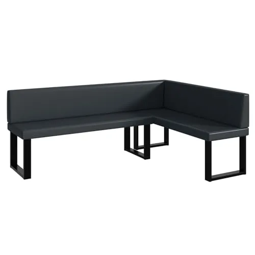 MEBLINI Eckbank für Esszimmer - Küchenbank - Essecke - Sitzecke Küche - ERIC - U-Beine 142x196x87cm Rechts - Dunkelgrau Kunstleder