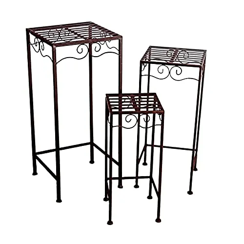 Metall Blumenhocker 3er Set - Rost Optik - Serviergeschirr - 3 elegante Pflanzenhocker aus Eisen in brauner Rost Optik, ideal für Innen und Außen, schaffen Sie einen stilvollen Blickfang für Ihre Zimmerdekoration!