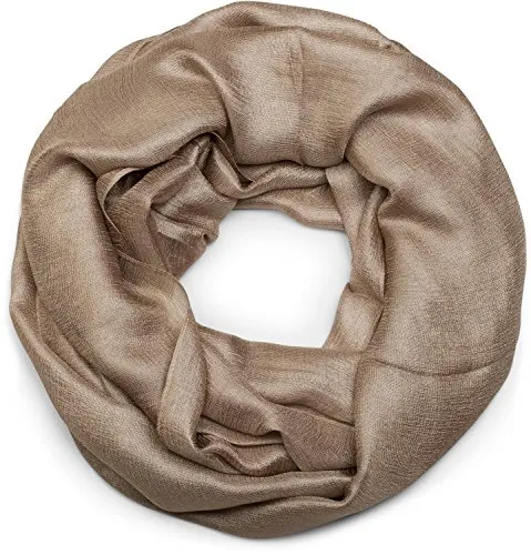 styleBREAKER Damen Loop Schal weich fließend | Seidig glänzendes Halstuch Einfarbig für Sommer & Frühling | Schlauchschal Leicht & Elegant, Farbe:Khaki