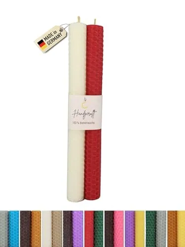 Wachsmann Bienenwachskerzen handgerollt, 100% Bienenwachs, 2er Set in vielen Farben, Made in Germany
