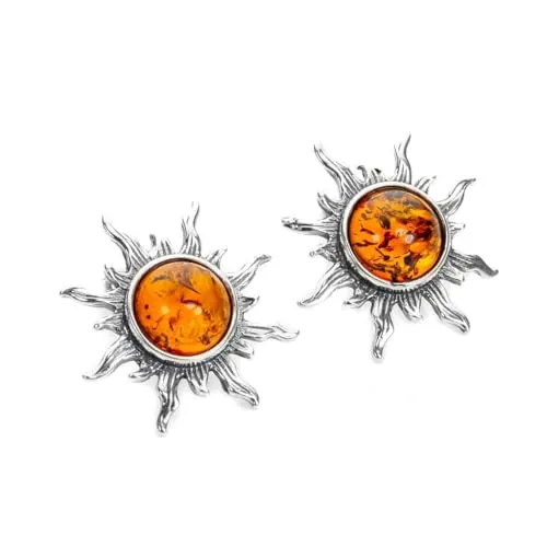 Sterling Silber und Baltischer Bernstein Sonne Ohrstecker/Studs/Ohrringe