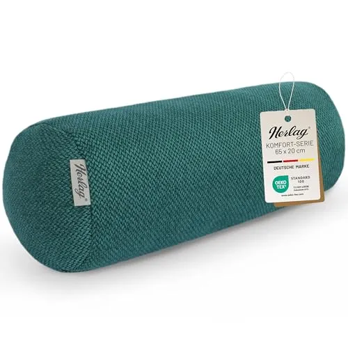 Herlag Nackenrolle | Kissenrolle für Sofa & Bett | Bequeme Körperstütze für Knie oder Nacken | Abnehmbarer Bezug | Öko Tex 100 (Dunkelgrün, 65 x 20 cm)