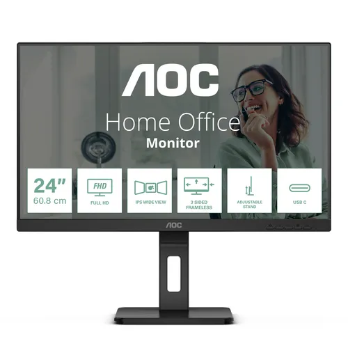 AOC 24P3CV Monitor 60,5 cm (23,8 Zoll) - Full HD Monitor mit IPS-Panel für brillante Farben, ideal für Büroarbeiten und Multimedia-Nutzung.