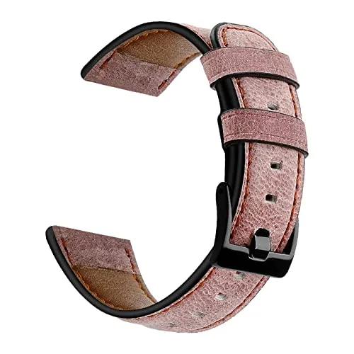 CeiBand Lederarmband für 20MM 22MM Lederriemen Uhren, Classic Edelstahl Schnallenriemen aus Leder, Vintage Ersatzarmband mit Metallschließe, Ersatzband für Herren und Damen - Rosa