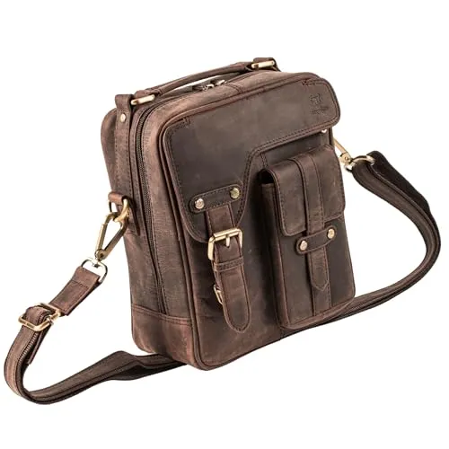 MATADOR Henkeltasche Herrentasche zum Umhängen | Reise Umhängetasche Herren Leder | Edle Herrenhandtasche Männerhandtasche Männertasche mit viel Stauraum | Herren Umhängetasche Leder Dunkel Braun
