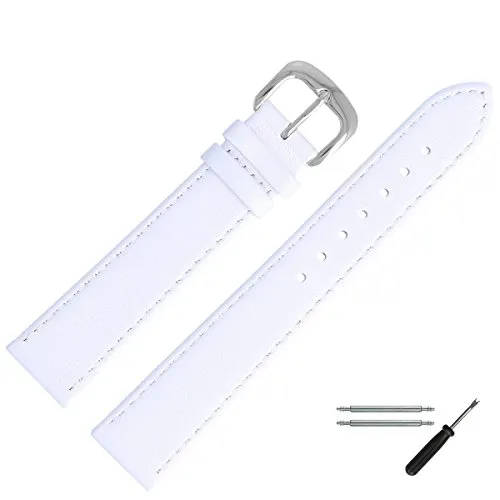 MARBURGER Uhrenarmband 14mm Leder Weiss Silber Glatt Mit Naht - Montage Set 7591420000120