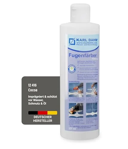 Karl Dahm® Fugenfärber Kakao 237 ml – Hochwertige Fugenfarbe für Innen & Außen - Klebemittel & Dichtstoffe – Wasser- und schmutzabweisend, einfach anzuwenden und ideal für die Renovierung von Fliesenfugen in Badezimmer und Küche.