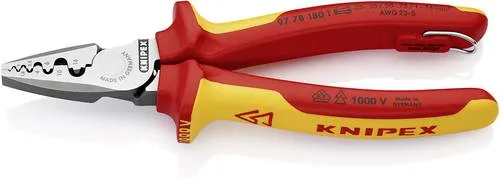 Knipex Crimpzange 180 mm - VDE-geprüft, leichte Bauweise und optimierte Übersetzung für einfaches Crimpen von Aderendhülsen