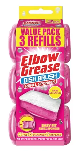 Elbow Grease Spülbürsten-Nachfüllschwämme, Pink, 3 Stück | Spülschwamm für die Reinigung von Gläsern, Geschirr, Töpfen, Pfannen, austauschbar, kratzfest, passend für Schwämme