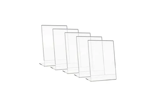HMF Bilderrahmen 4693 Acryl Tischaufsteller schräg, für 1 Bilder (5 St), L-Ständer DIN A5 Hochformat, Glasklar