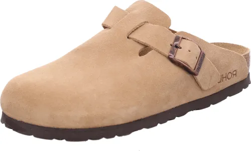 Rohde Hausschuhe Veloursleder Clogs - Beige - 37 - Bequeme Hausschuhe aus hochwertigem Veloursleder mit rutschfester Sohle und ergonomischem Kork-Latex-Fußbett für optimalen Gehkomfort. Ideal für den Alltag und stilvoll kombinierbar.