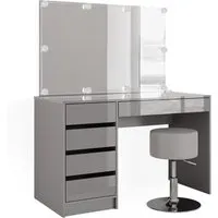 Vicco Schminktisch Sherry Grau mit LED Spiegel und Hocker - Moderne Frisierkommode mit kratzfester Oberfläche und großzügigem Stauraum für Ihre Beauty-Artikel, ideal für jedes Schlafzimmer.