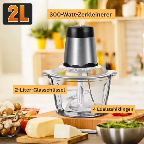 Elektrischer Multizerkleinerer Blitzhacker 500W - Universalzerkleinerer mit 1,8L Glasbehälter und ultrascharfen 4-Fach Edelstahlklingen für müheloses Hacken von Gemüse, Obst, Nüssen und mehr – ideal für schnelle, gleichmäßige Ergebnisse.