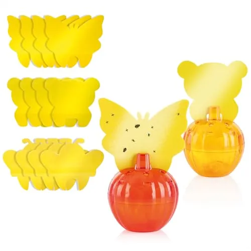 com-four® Trauermücken und Fruchtfliegen bekämpfen – Gelbtafeln, Gelbsticker für Zimmerpflanzen – ungiftige Klebefallen mit Behälter als Fruchtfliegen-Falle (14-tlg. Set - Gelbsticker + Behälter)