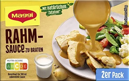 Maggi Rahm-Sauce zu Braten (2er Pack) - Bratensaucen mit vollem Geschmack durch Zwiebeln, Sahne und Pfeffer – perfekt für Schweine- und Putenbraten sowie vielseitige Saucenideen. 2 x 250ml für köstliche Gerichte.